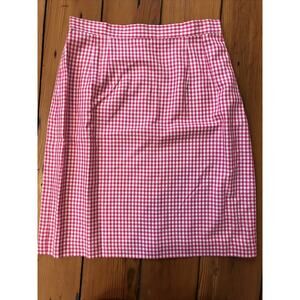 Vintage Talbots Petites Pink White Silk Gingham Checkered Pencil Skirt 8 27"